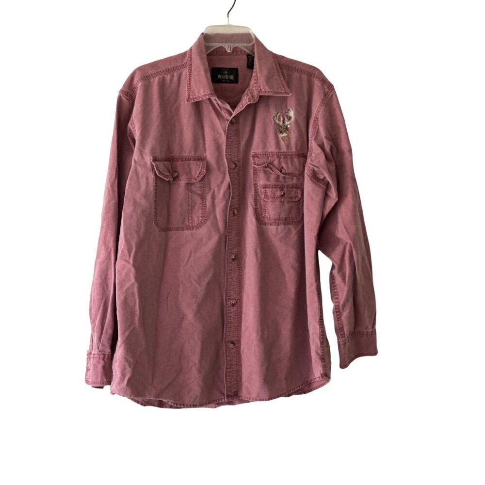 RedHead Mens Embroidered Deer Logo Long Sleeve Button-Up Shirt Size L